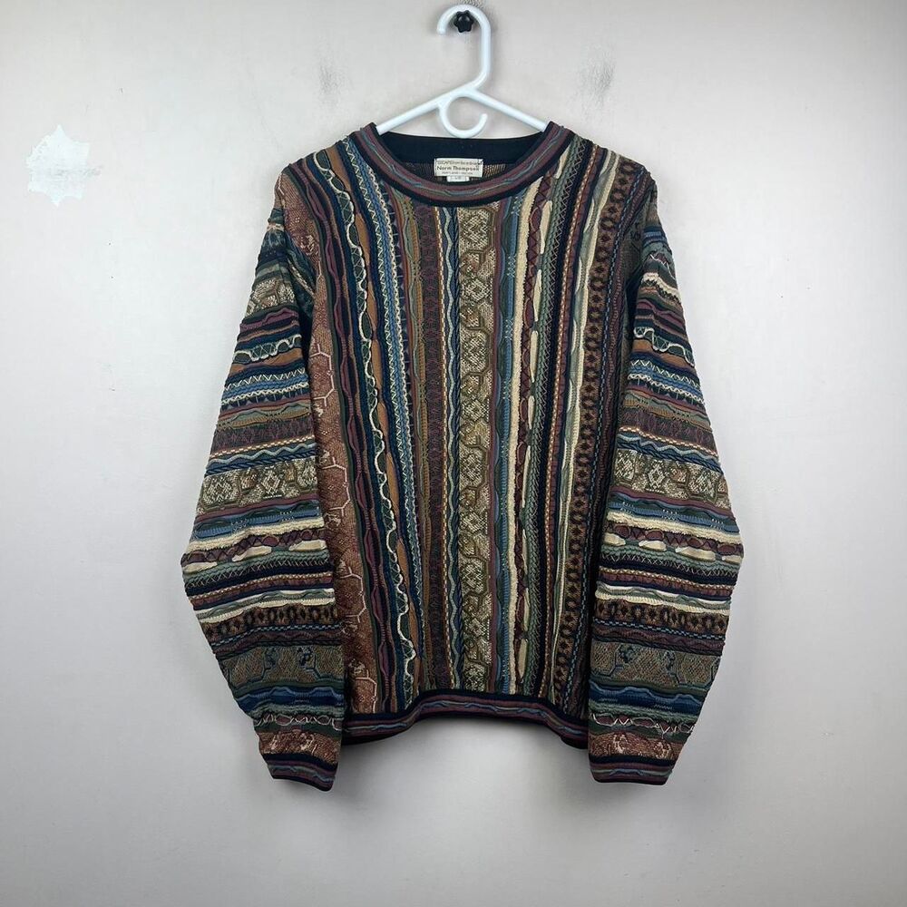 90s Norm Thompson Multicoloured Coogi Style Patterned Sweater Size L